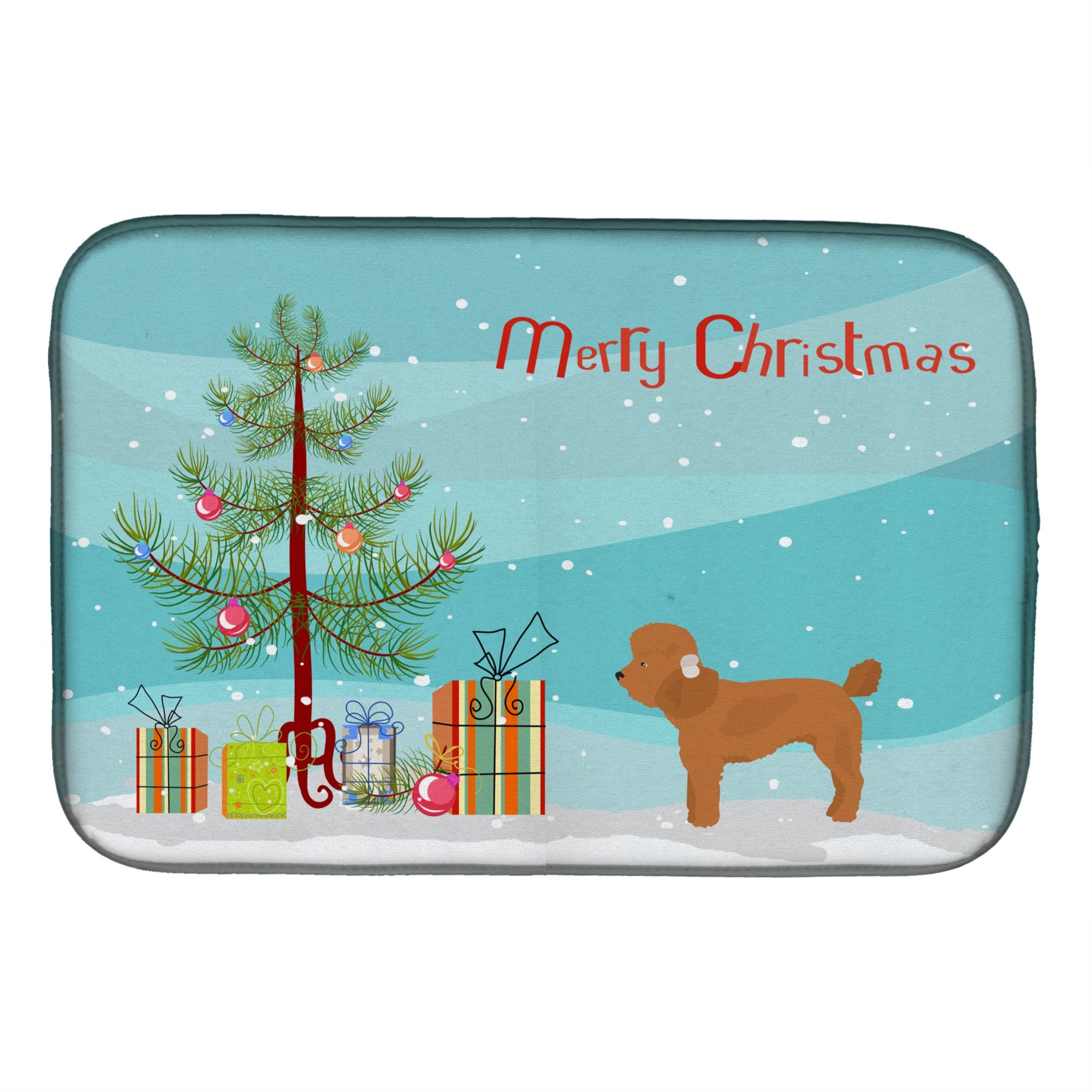 Toy Poodle Christmas Tree Dish Drying Mat